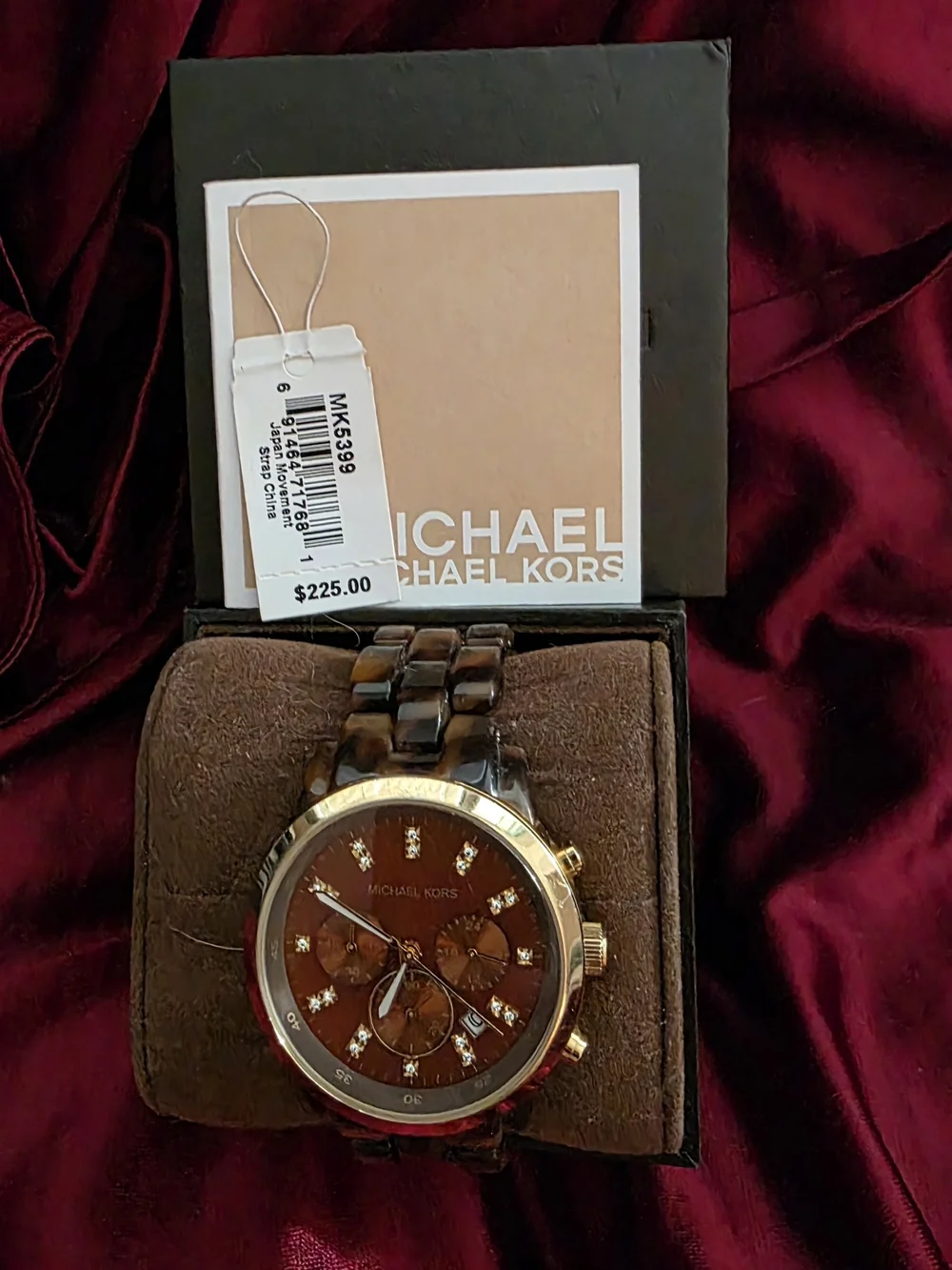 Michael Kors Unisex  Brown Tortoise and Gold Chronograph Watch